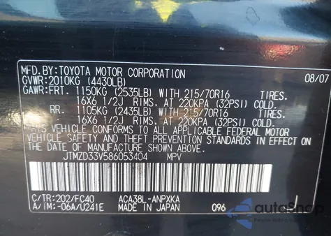 2008 Toyota Rav4 from USA, damaged, VIN JTMZD33V586053404